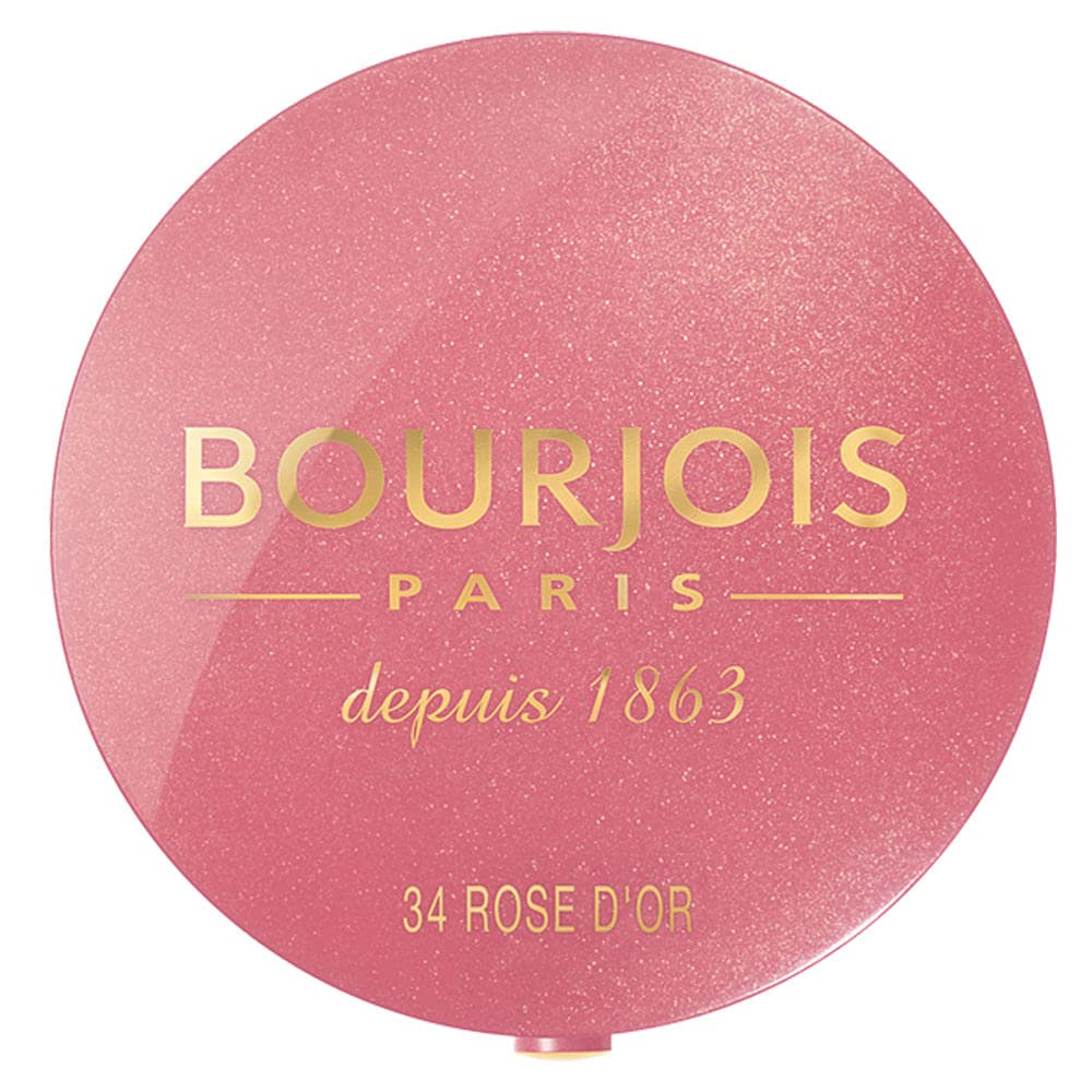 Bourjois Little Round Pot Blusher 34 Rose D'or 2.5g - Rose Gold Shimmer Powder Blush with Mirror and Brush