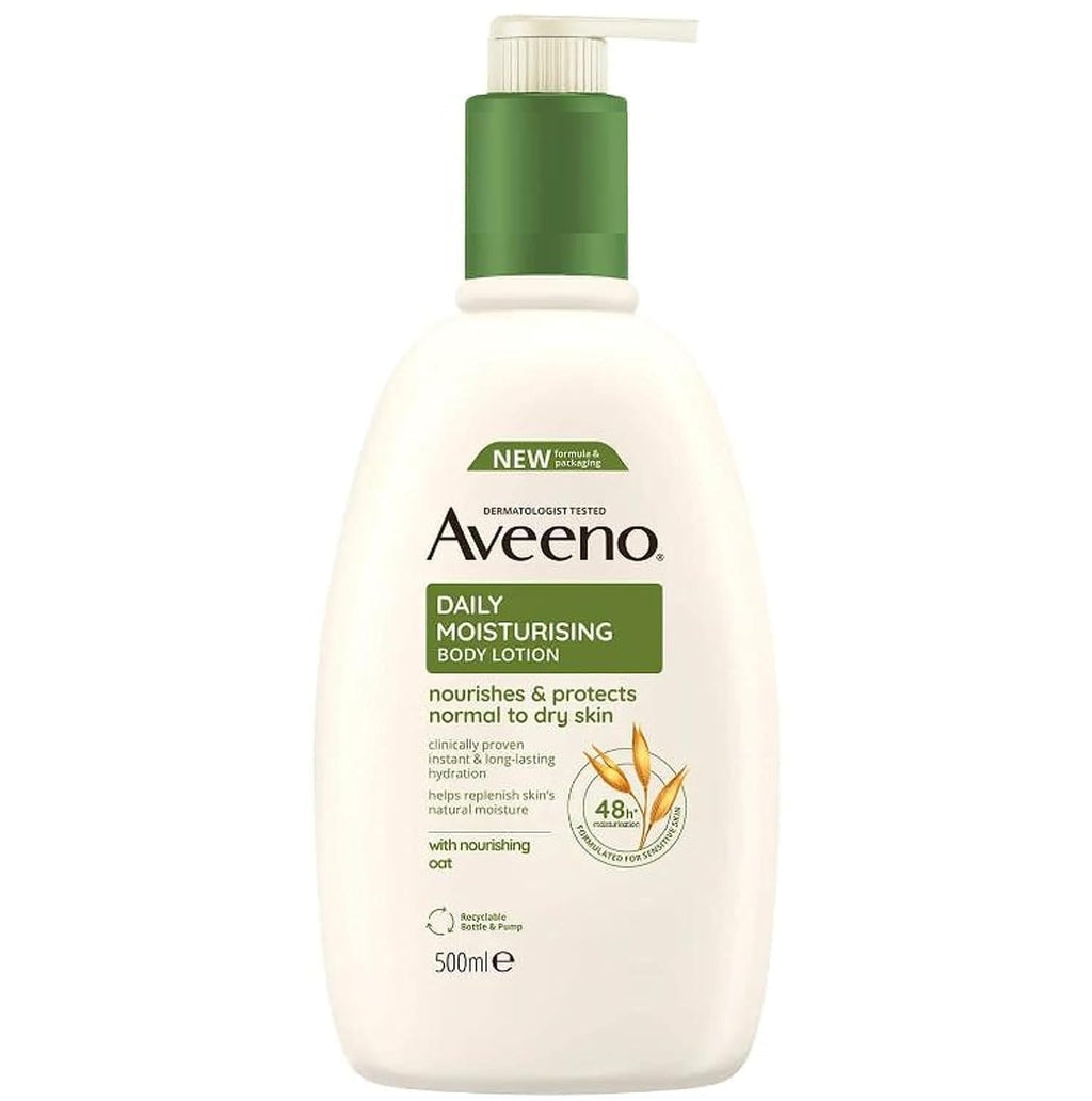 Aveeno Daily Moisturising Body Lotion 500ml - Nourishing Oat Formula for Sensitive Dry Skin - Long Lasting Hydrating Moisturiser