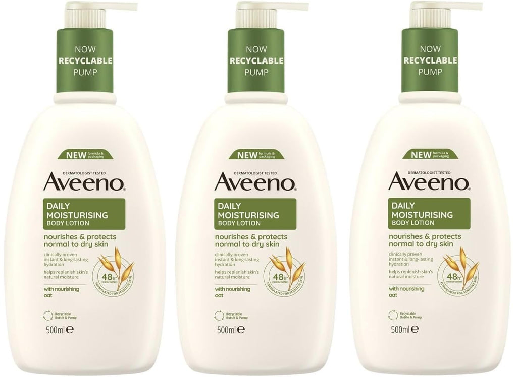 Aveeno Daily Moisturising Body Lotion 500ml - Nourishing Oat Formula for Sensitive Dry Skin - Long Lasting Hydrating Moisturiser