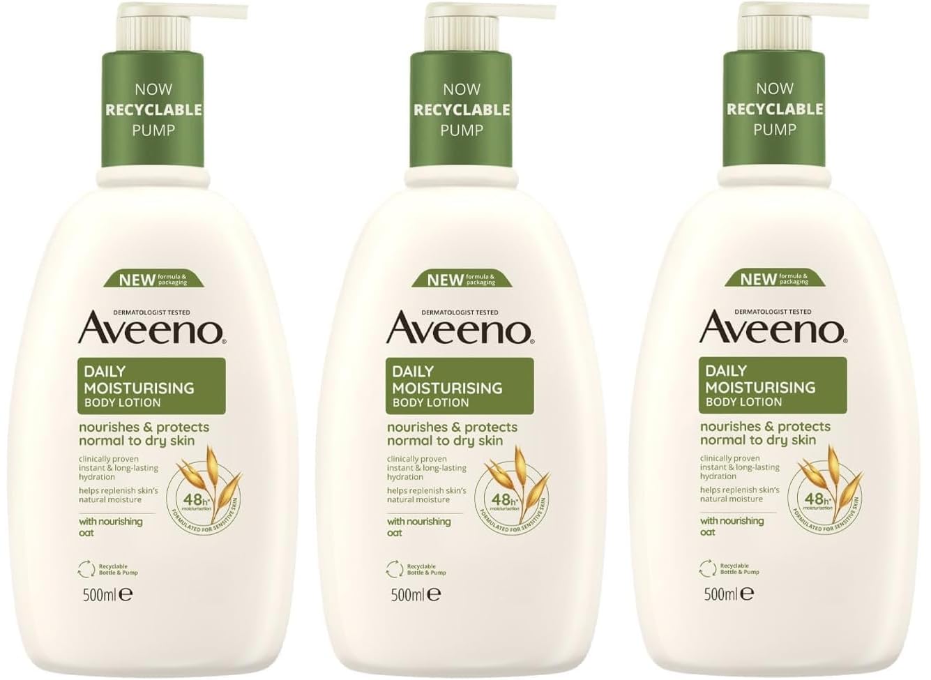 Aveeno Daily Moisturising Body Lotion 500ml - Nourishing Oat Formula for Sensitive Dry Skin - Long Lasting Hydrating Moisturiser
