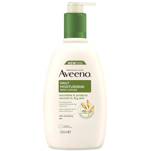 Aveeno Daily Moisturising Body Lotion 500ml - Nourishing Oat Formula for Sensitive Dry Skin - Long Lasting Hydrating Moisturiser