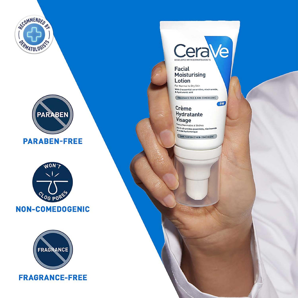 CeraVe PM Facial Moisturising Lotion - Niacinamide, Ceramides - Normal to Dry Skin - 52ml Night Face Moisturiser - Damaged Box