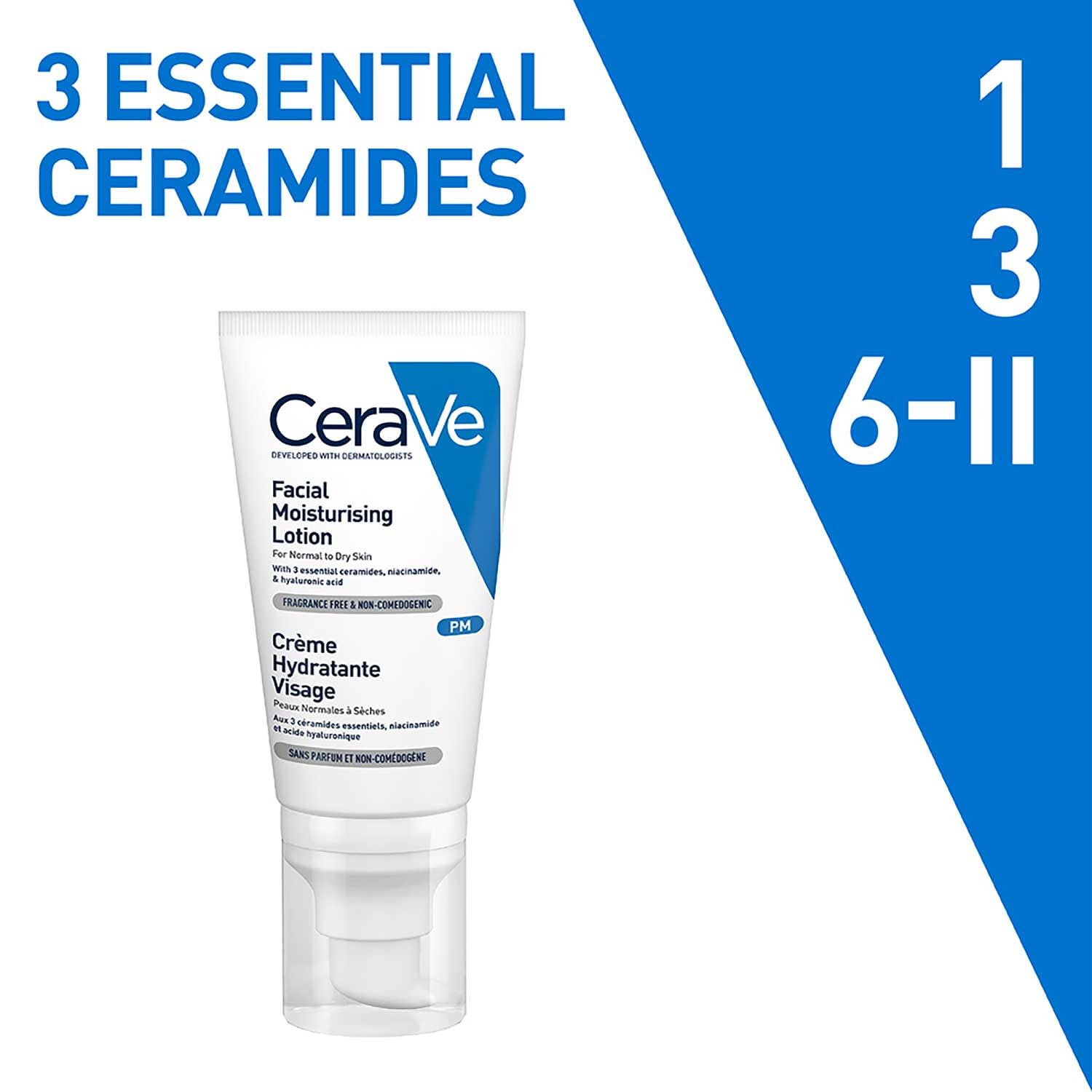 CeraVe PM Facial Moisturising Lotion - Niacinamide, Ceramides - Normal to Dry Skin - 52ml Night Face Moisturiser - Damaged Box