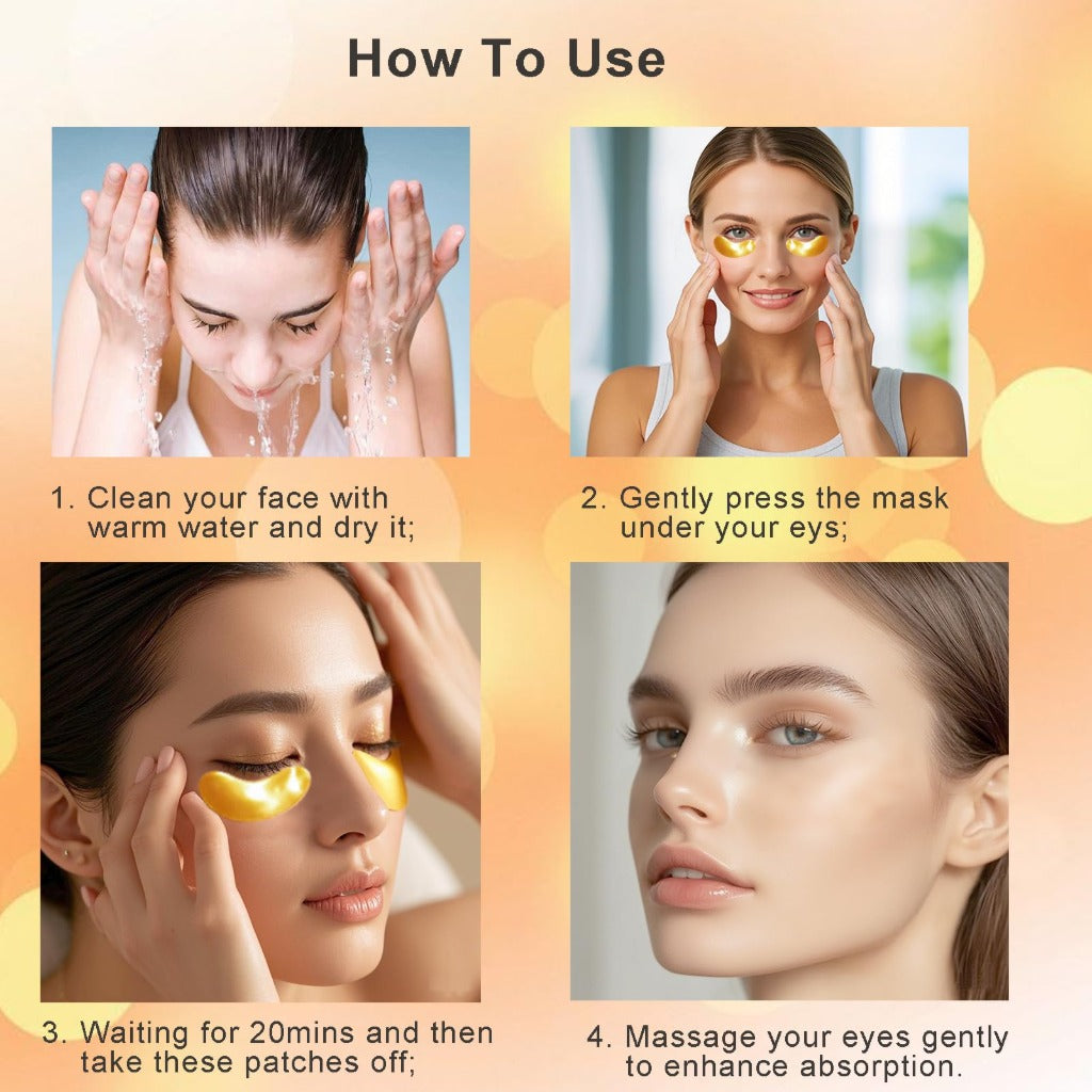 24K Gold Eye Mask 16 Pairs Collagen Eye Gel Pads for Dark Circles Puffiness and Wrinkles Anti-Aging Hydrating Under Eye Patches Treatment - Damaged Box
