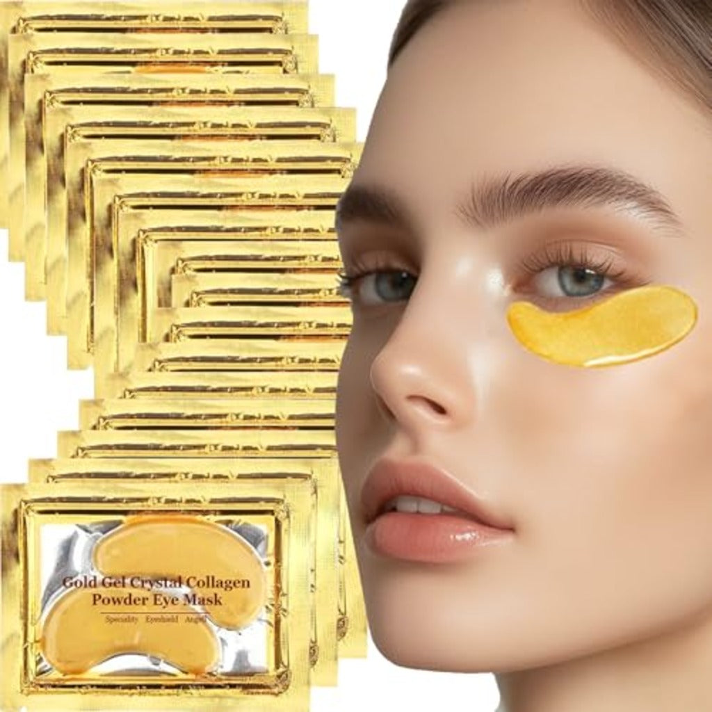 24K Gold Eye Mask 16 Pairs Collagen Eye Gel Pads for Dark Circles Puffiness and Wrinkles Anti-Aging Hydrating Under Eye Patches Treatment - Damaged Box