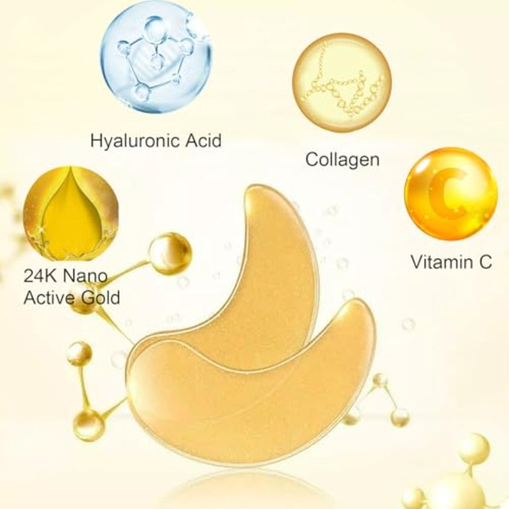 24K Gold Eye Mask 16 Pairs Collagen Eye Gel Pads for Dark Circles Puffiness and Wrinkles Anti-Aging Hydrating Under Eye Patches Treatment - Damaged Box