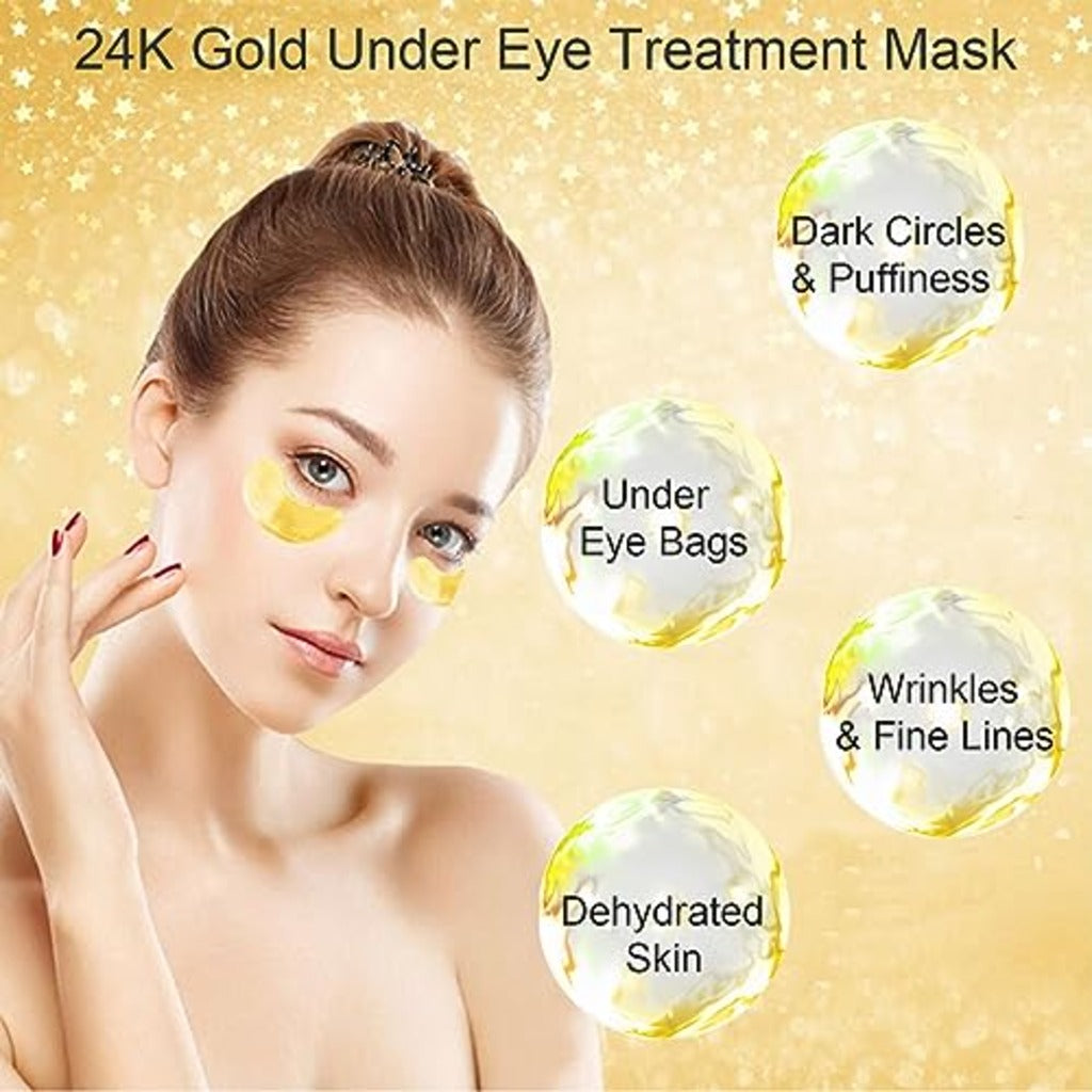 Jiasoval 24K Gold Eye Mask 16 Pairs - Crystal Collagen Under Eye Patches for Dark Circles, Puffiness, Anti-Wrinkle - Damaged Box