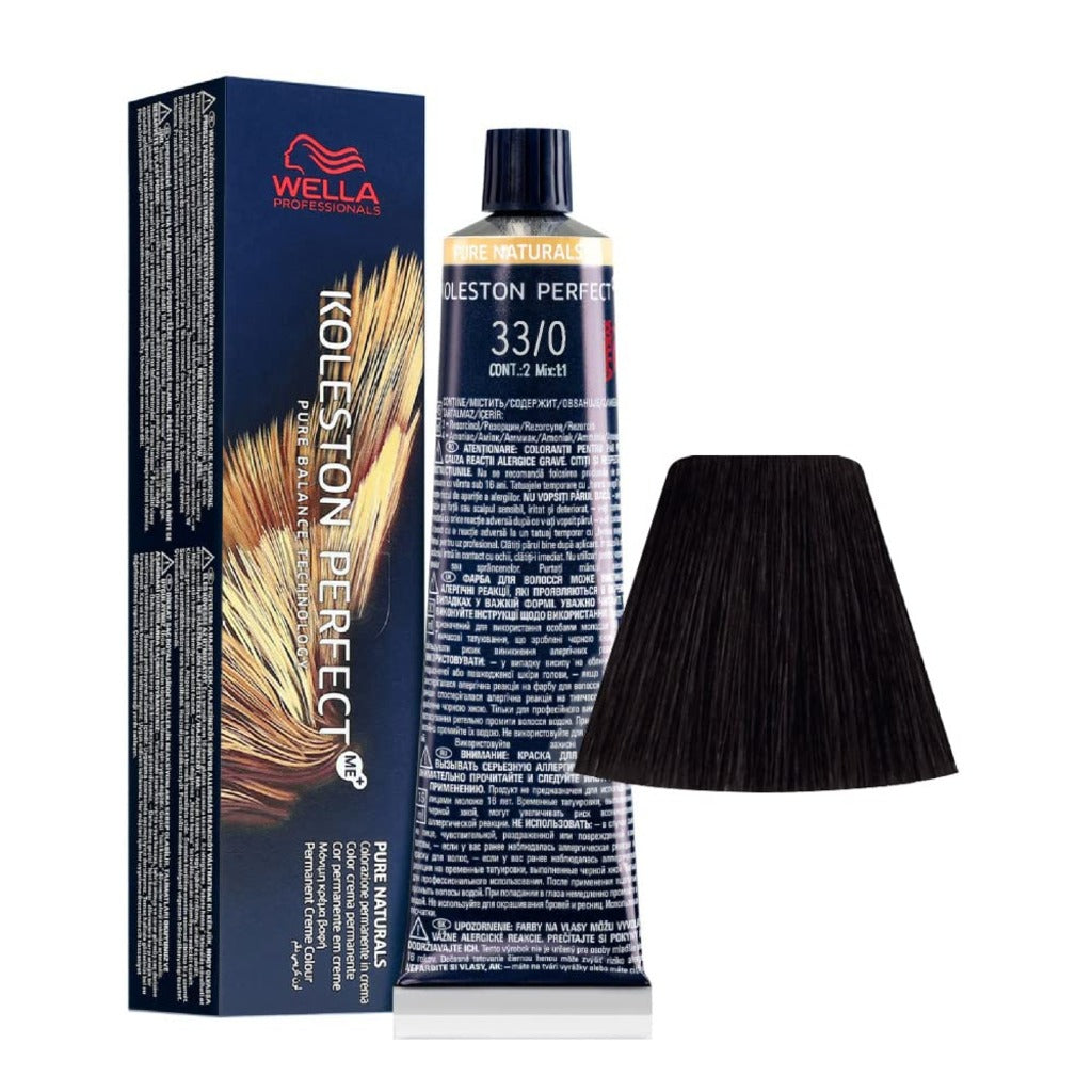 Wella Koleston Perfect Me+ Pure Naturals 60ml Hair Dye - W33/0 Dark Brown Intensive - Permanent Professional Hair Colour Cream