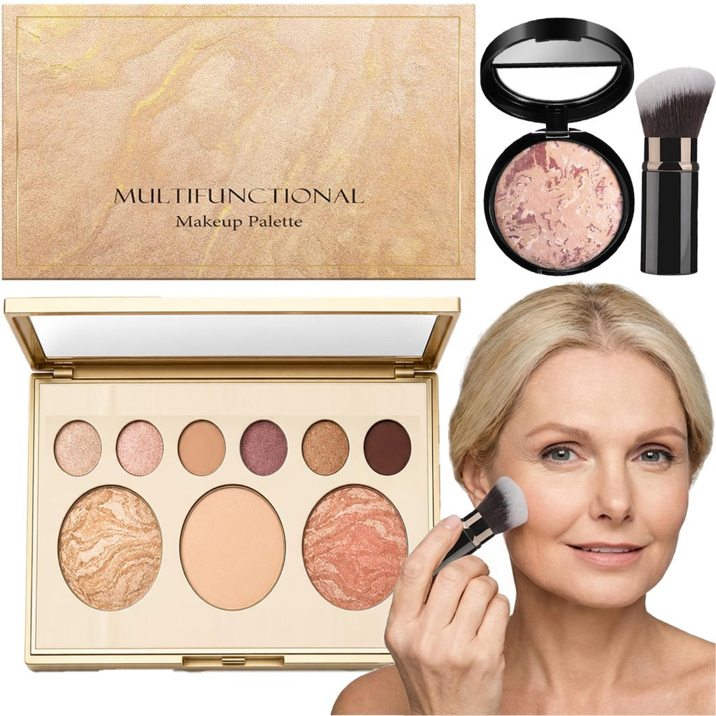 Baked Starter Kit 3 Piece All-in-One Makeup Gift Set for Women Includes Balance Foundation Multi-Functional Palette and Retractable Brush