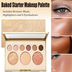 Baked Starter Kit 3 Piece All-in-One Makeup Gift Set for Women Includes Balance Foundation Multi-Functional Palette and Retractable Brush