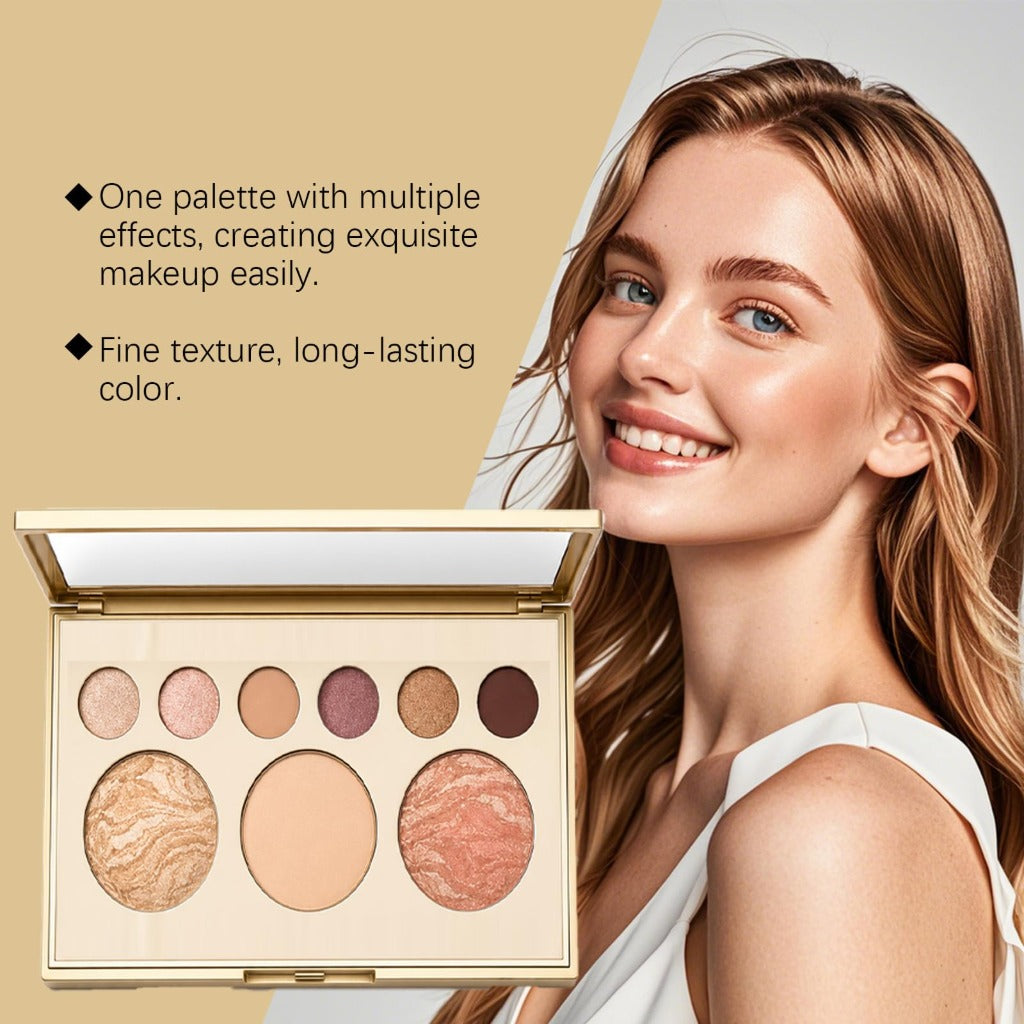 Baked Starter Kit 3 Piece All-in-One Makeup Gift Set for Women Includes Balance Foundation Multi-Functional Palette and Retractable Brush