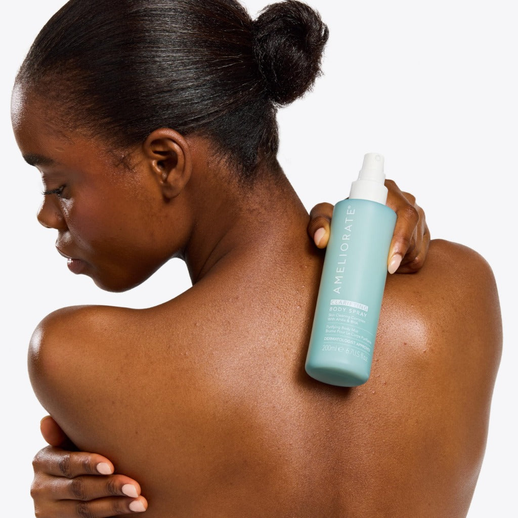 Ameliorate Clarifying Body Spray 200ml Blemish Treatment Mist with Lactic Acid for Back and Body Pores and Redness 360 Degree Nozzle - Damaged Box
