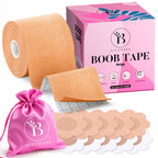 BLOOMORA Boob Tape - Invisible Breast Lift Tape for Large Breasts - Silicone Nipple Covers - Beige - Damaged Box