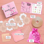 BLOOMORA Boob Tape - Invisible Breast Lift Tape for Large Breasts - Silicone Nipple Covers - Beige - Damaged Box