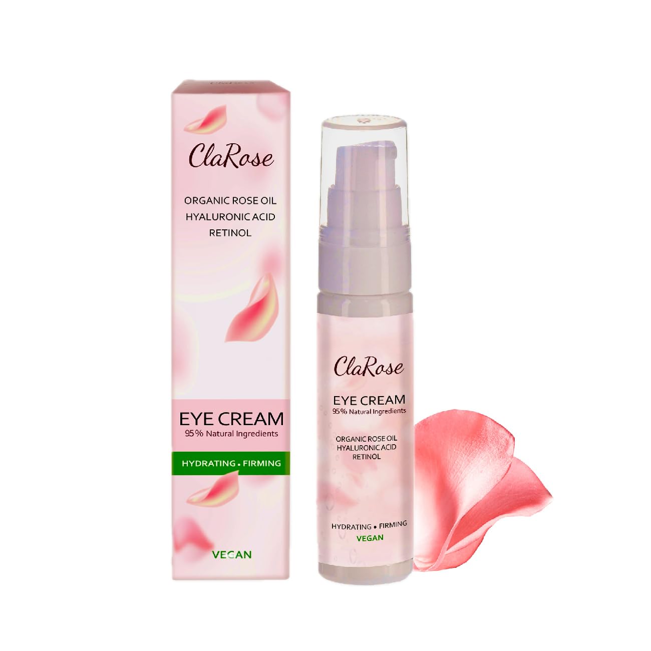ClaRose Hyaluronic Acid Eye Cream with Organic Rose Oil - Anti-Ageing, 30ml