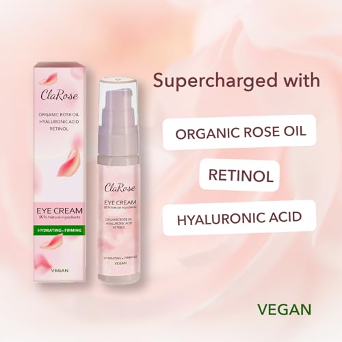 ClaRose Hyaluronic Acid Eye Cream with Organic Rose Oil - Anti-Ageing, 30ml