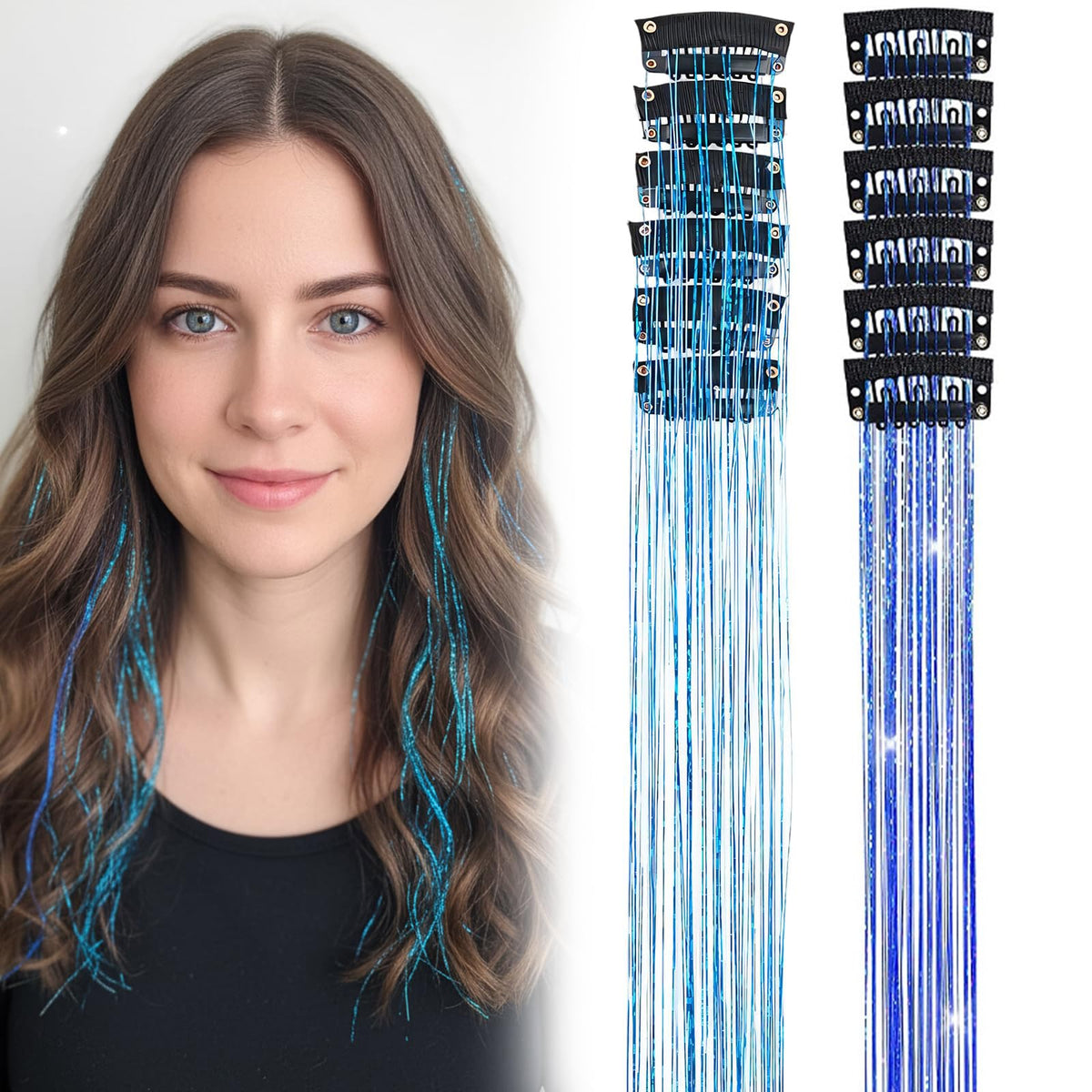 Hair Tinsel Kit 12 PCS Laser Glitter Clip Hair Extensions Festival Party Damaged Box