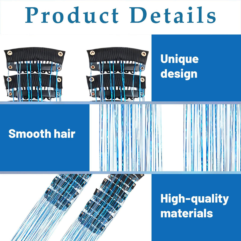 Hair Tinsel Kit 12 PCS Laser Rainbow Glitter Clip-in Hair Extensions for Women Festival Party - Damaged Box