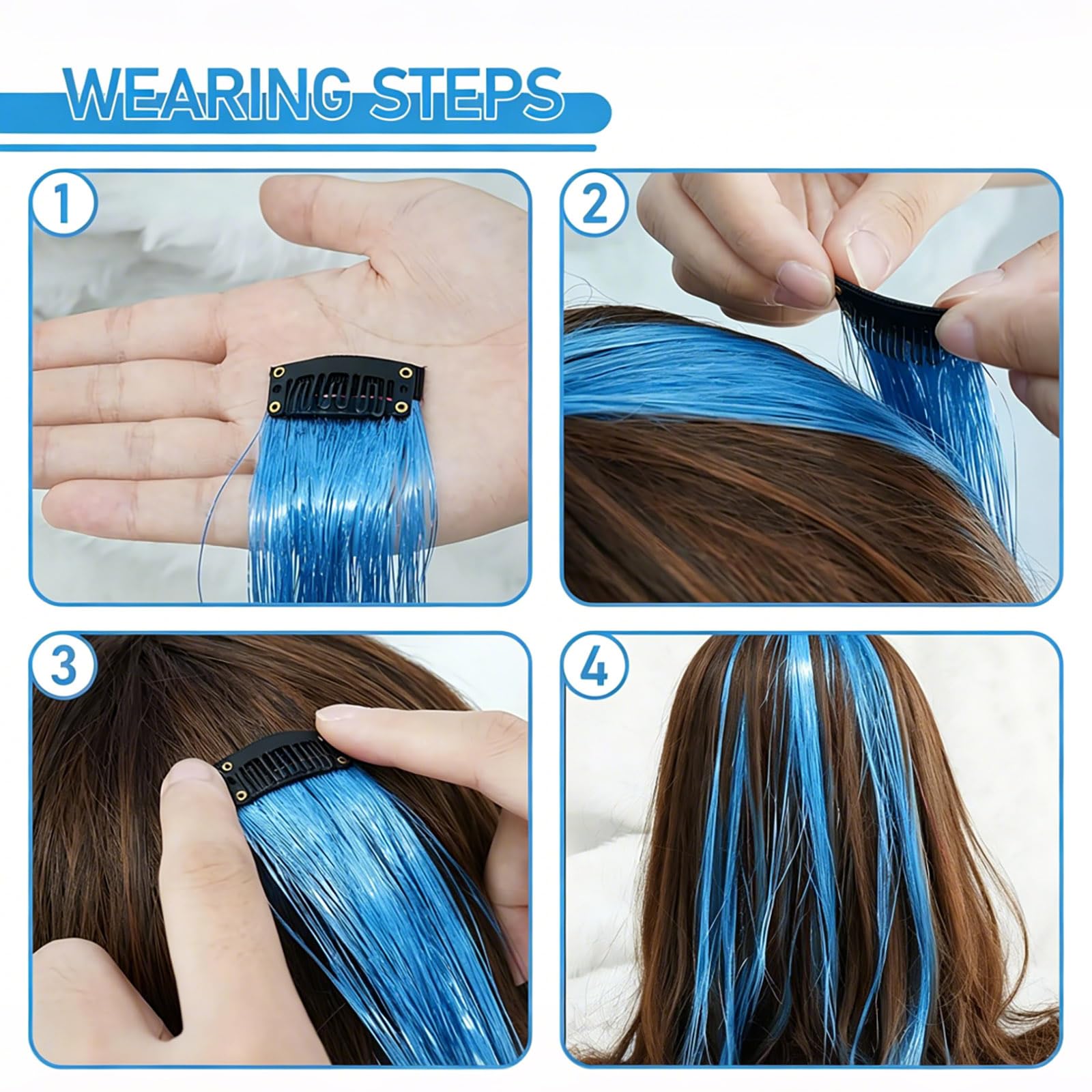 Hair Tinsel Kit 12 PCS Laser Rainbow Glitter Clip-in Hair Extensions for Women Festival Party - Damaged Box