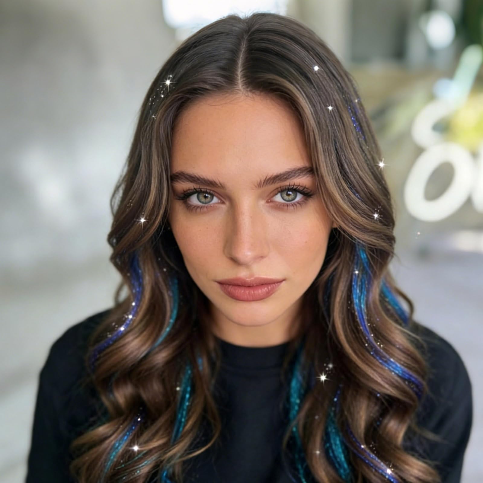 Hair Tinsel Kit 12 PCS Laser Rainbow Glitter Clip-in Hair Extensions for Women Festival Party - Damaged Box