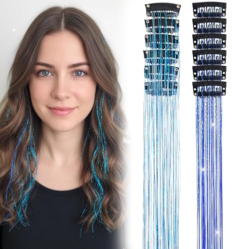 Hair Tinsel Kit 12 PCS Laser Rainbow Glitter Clip-in Hair Extensions for Women Festival Party - Damaged Box