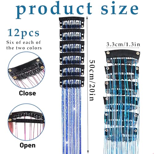Hair Tinsel Kit 12 PCS Laser Rainbow Glitter Clip-in Hair Extensions for Women Festival Party - Damaged Box