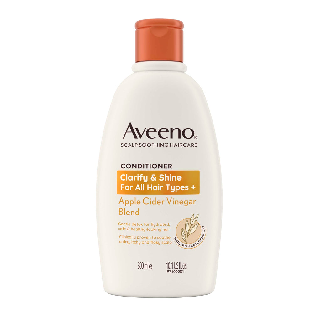 Aveeno Clarify and Shine Conditioner Apple Cider Vinegar Blend 300ml for Oily Hair and Flaky Scalp Sulfate Free Soothing Haircare