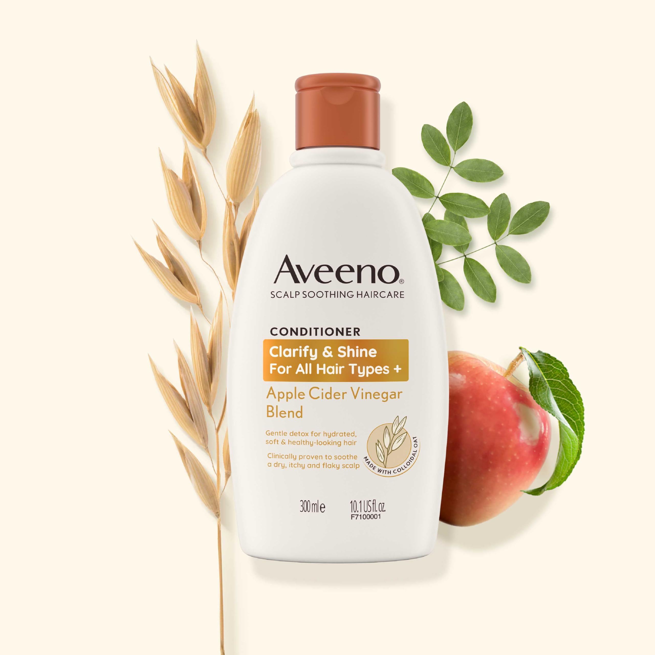 Aveeno Clarify and Shine Conditioner Apple Cider Vinegar Blend 300ml for Oily Hair and Flaky Scalp Sulfate Free Soothing Haircare