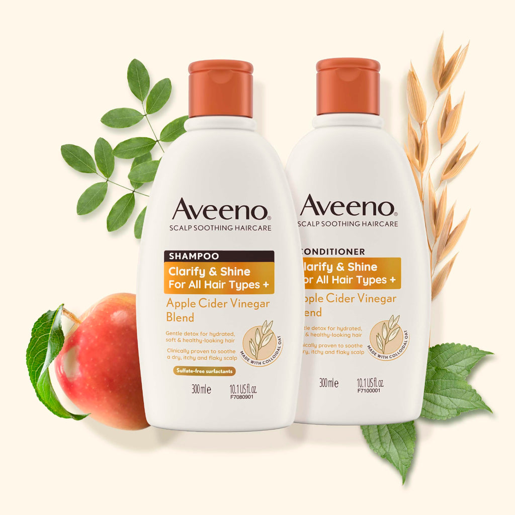 Aveeno Clarify and Shine Conditioner Apple Cider Vinegar Blend 300ml for Oily Hair and Flaky Scalp Sulfate Free Soothing Haircare
