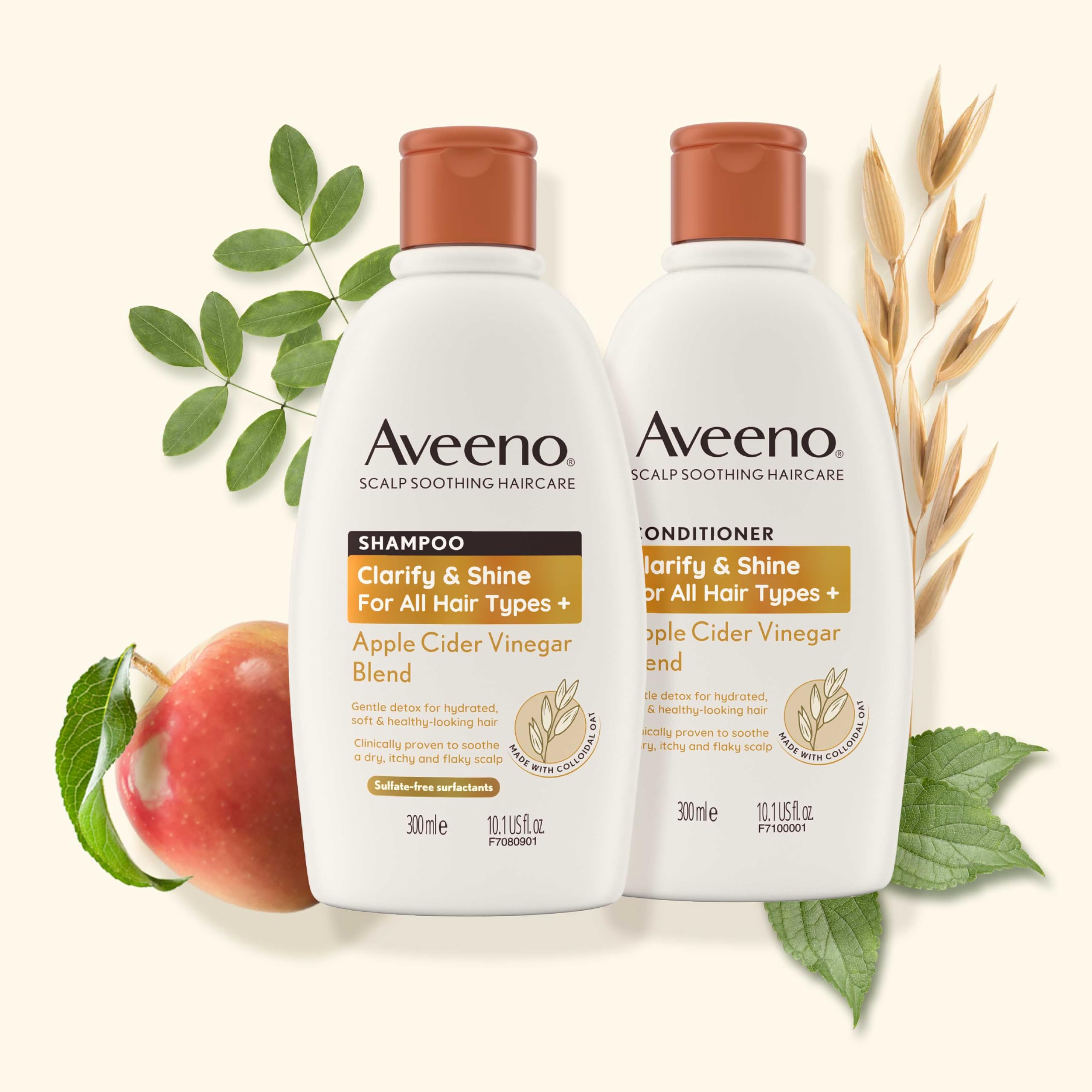 Aveeno Clarify and Shine Conditioner Apple Cider Vinegar Blend 300ml for Oily Hair and Flaky Scalp Sulfate Free Soothing Haircare