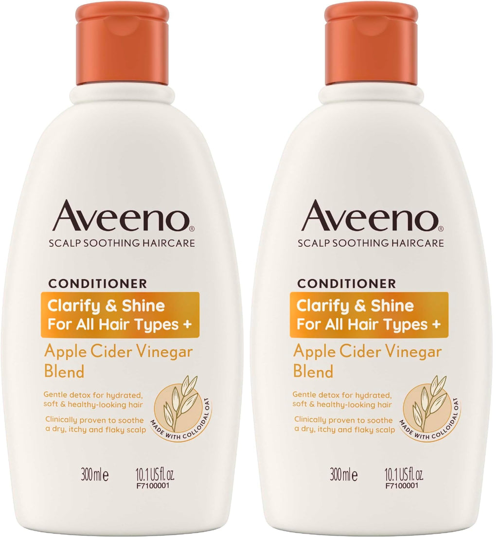 Aveeno Clarify and Shine Conditioner Apple Cider Vinegar Blend 300ml for Oily Hair and Flaky Scalp Sulfate Free Soothing Haircare