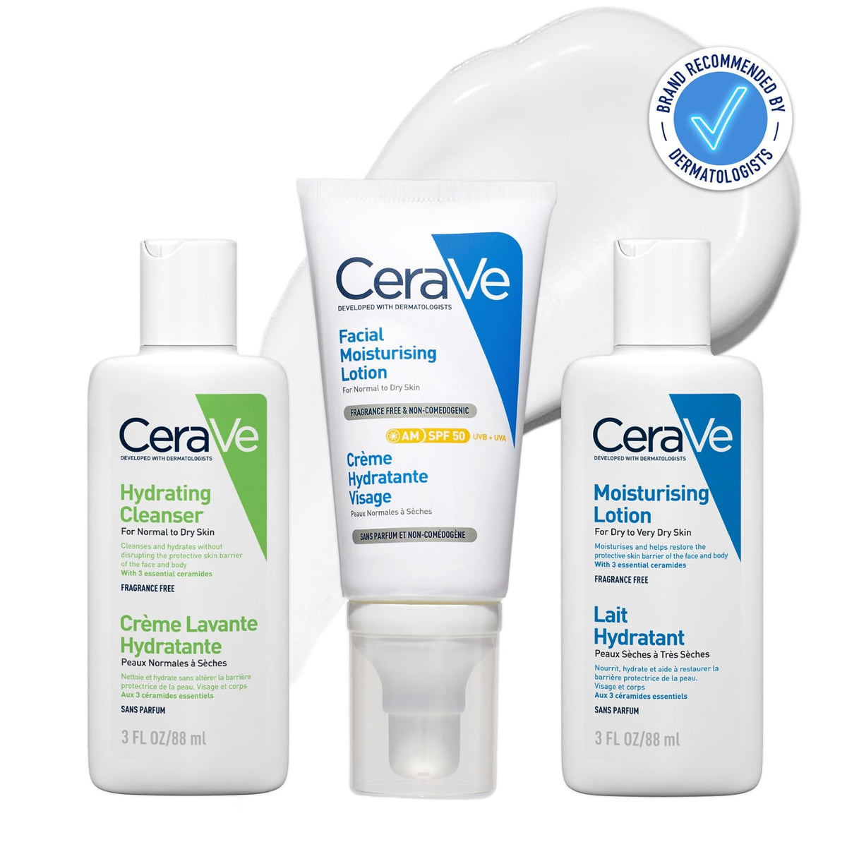 Hydrating Travel Kit Normal to Dry Skin 3 Piece Set Hydrating Cleanser AM SPF 50 Facial Lotion Moisturising Lotion
