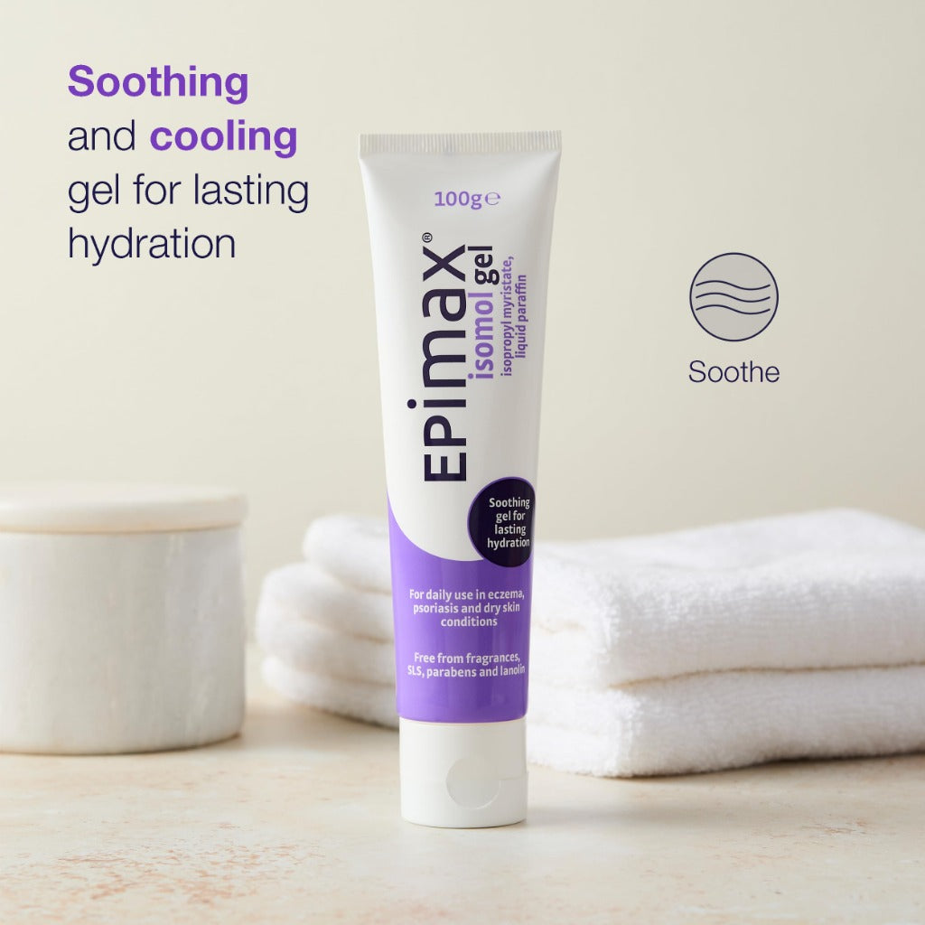 Epimax Isomol Gel 100g Emollient Moisturiser for Dry Skin Eczema and Psoriasis Relief Pump Dispenser Hydrating Body Cream
