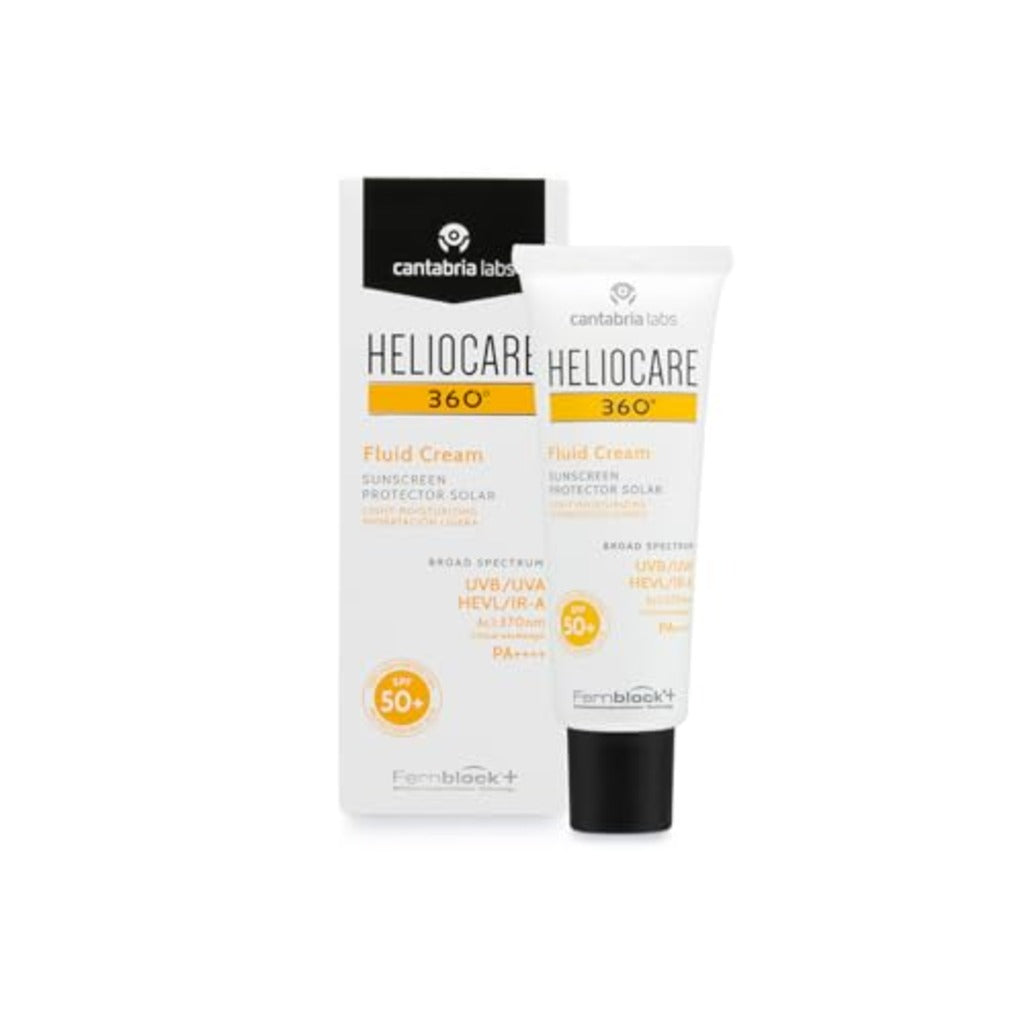 Heliocare 360 Fluid Cream SPF50+ 50ml / Sun Cream For Face/Daily UVA, UVB Visible light and infrared-A Anti-Ageing Sunscreen Protection/Dry and Normal Skin Types/Hydrating - Damaged Box