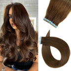 Roserer Tape In Hair Extensions Human Hair Light Brown 20 Inch 20 Pieces 40g Straight Real Hair Invisible Adhesive Tapes Daily Styling 20 - Damaged Box