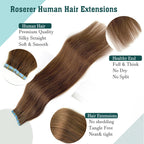 Roserer Tape In Hair Extensions Human Hair Light Brown 20 Inch 20 Pieces 40g Straight Real Hair Invisible Adhesive Tapes Daily Styling 20 - Damaged Box