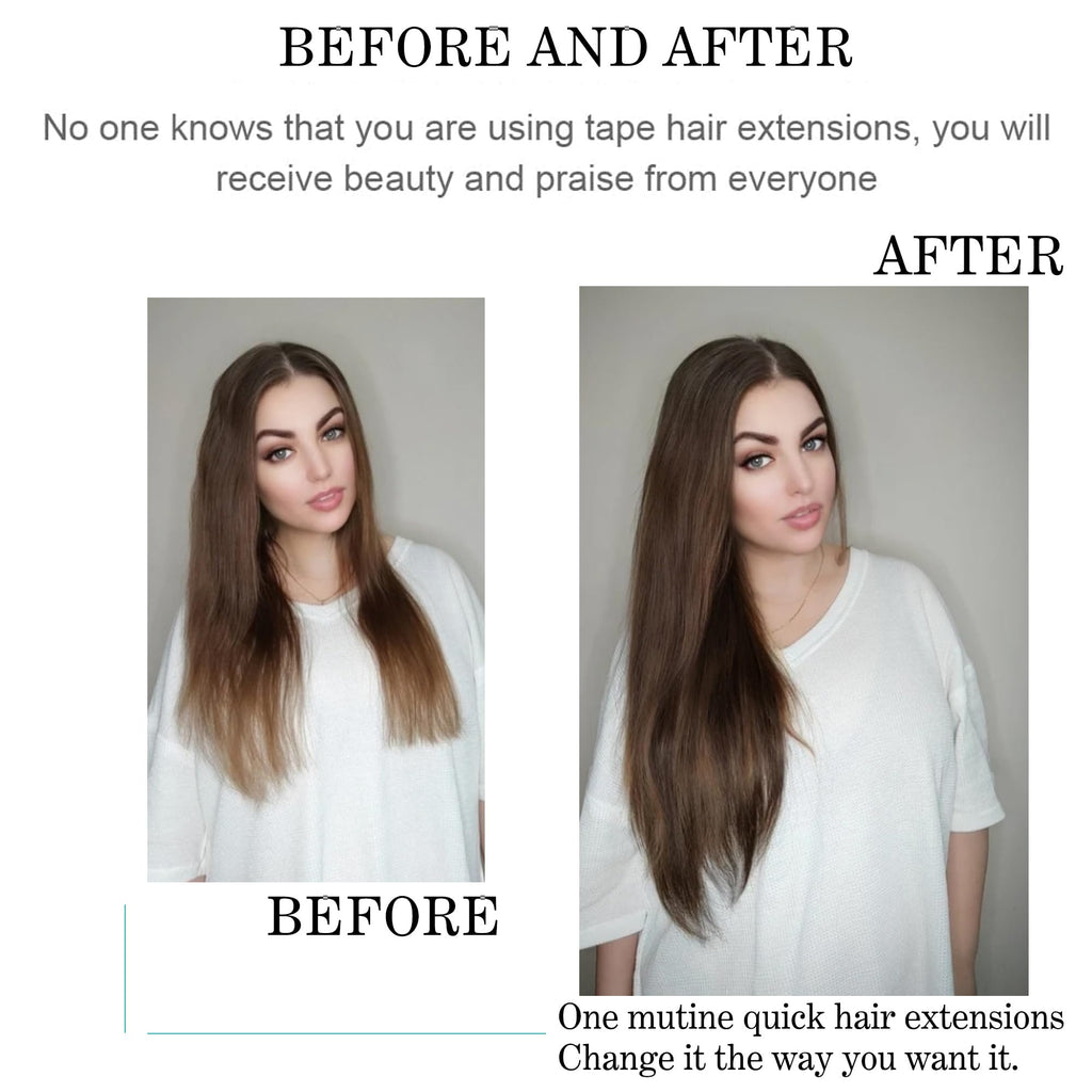 Roserer Tape In Hair Extensions Human Hair Light Brown 20 Inch 20 Pieces 40g Straight Real Hair Invisible Adhesive Tapes Daily Styling 20 - Damaged Box