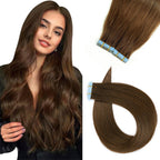 Roserer Tape In Hair Extensions Human Hair Light Brown 20 Inch 20 Pieces 40g Straight Real Hair Invisible Adhesive Tapes Daily Styling 20 - Damaged Box