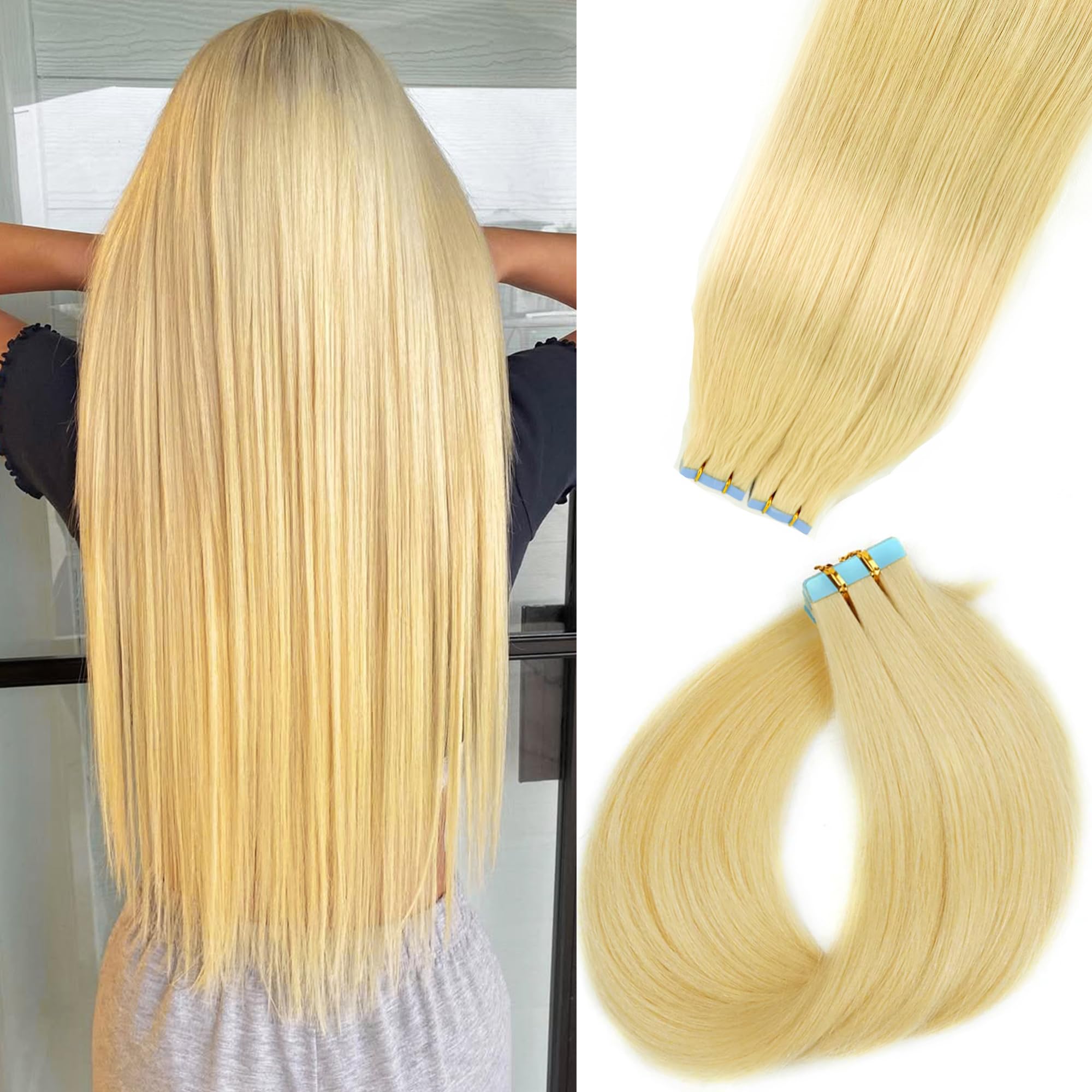 Roserer Tape In Hair Extensions Human Hair Light Brown 20 Inch 20 Pieces 40g Straight Real Hair Invisible Adhesive Tapes Daily Styling 20 - Damaged Box