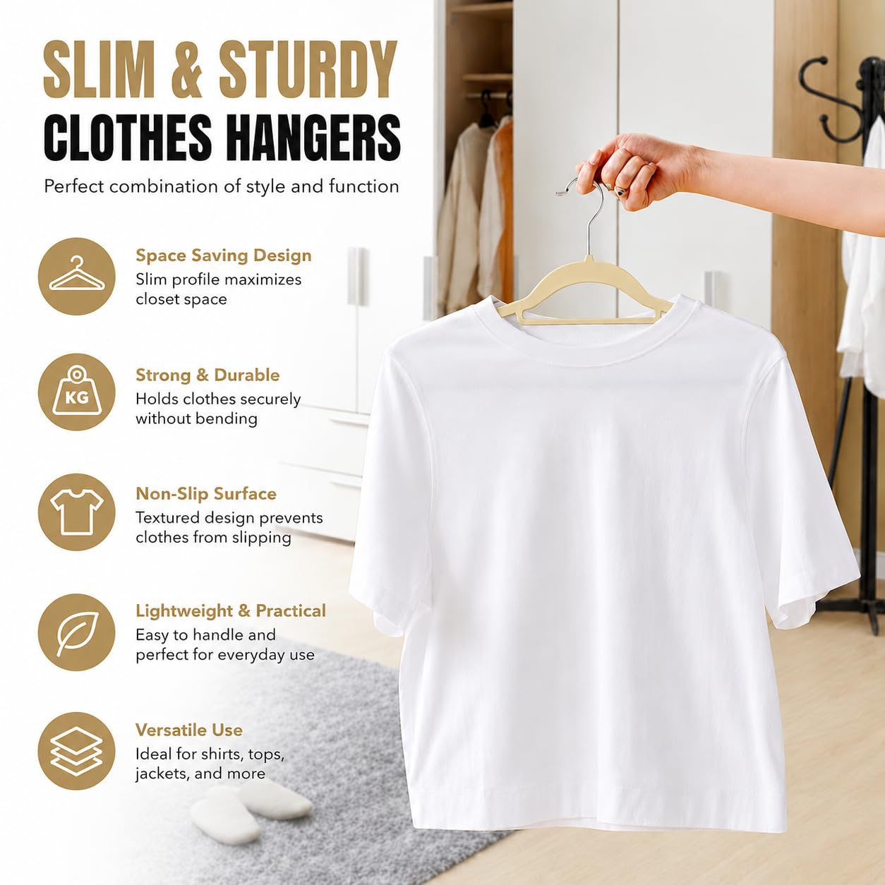 1ABOVE Premium Quality 50 pack Non-Slip Velvet Hangers (44cm) Heavy Duty Velvet Suit Hangers with Tie Bar, 360^0 Swivel Hooks - Space saving, sturdy to hold Jacket, Jumper & Pullover(Set of 50-IVORY) - Damaged Box