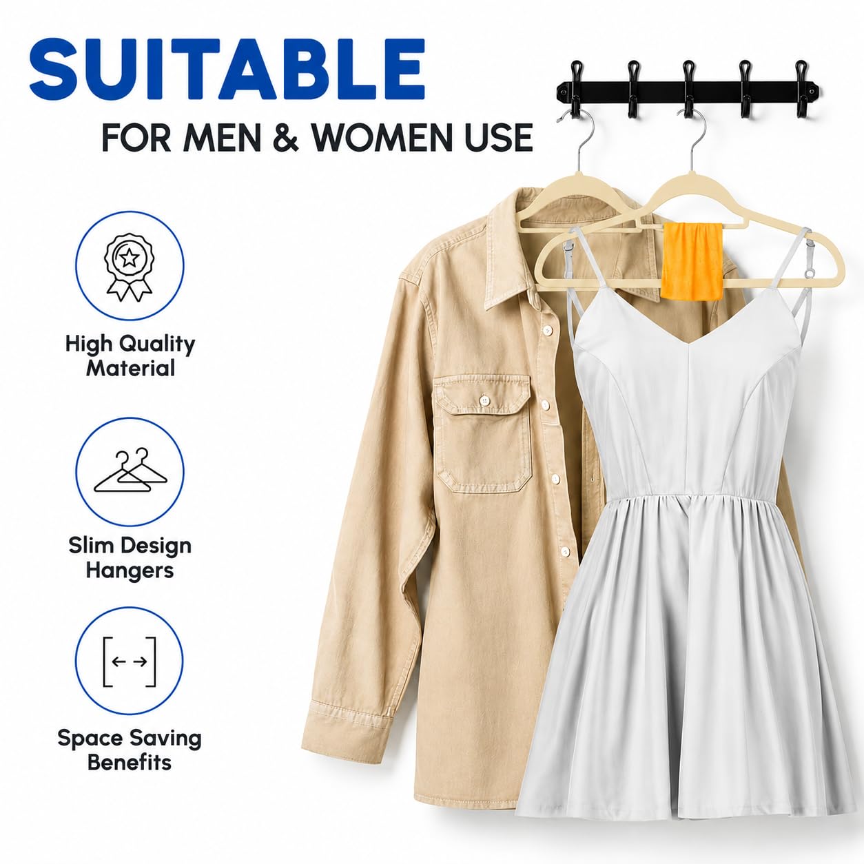 1ABOVE Premium Quality 50 pack Non-Slip Velvet Hangers (44cm) Heavy Duty Velvet Suit Hangers with Tie Bar, 360^0 Swivel Hooks - Space saving, sturdy to hold Jacket, Jumper & Pullover(Set of 50-IVORY) - Damaged Box