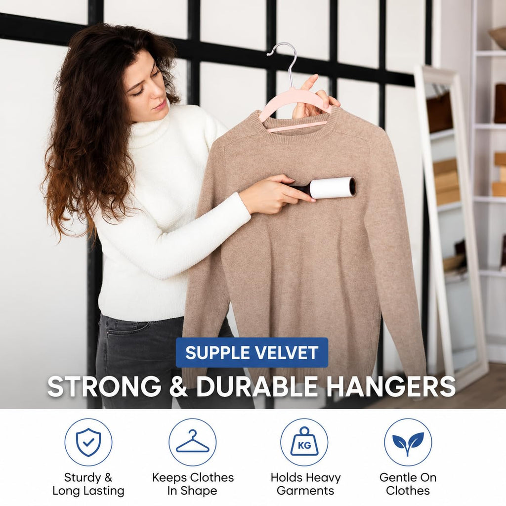 1ABOVE Premium Quality 50 pack Non-Slip Velvet Hangers (44cm) Heavy Duty Velvet Suit Hangers with Tie Bar, 360^0 Swivel Hooks - Space saving, sturdy to hold Jacket, Jumper & Pullover(Set of 50-IVORY) - Damaged Box