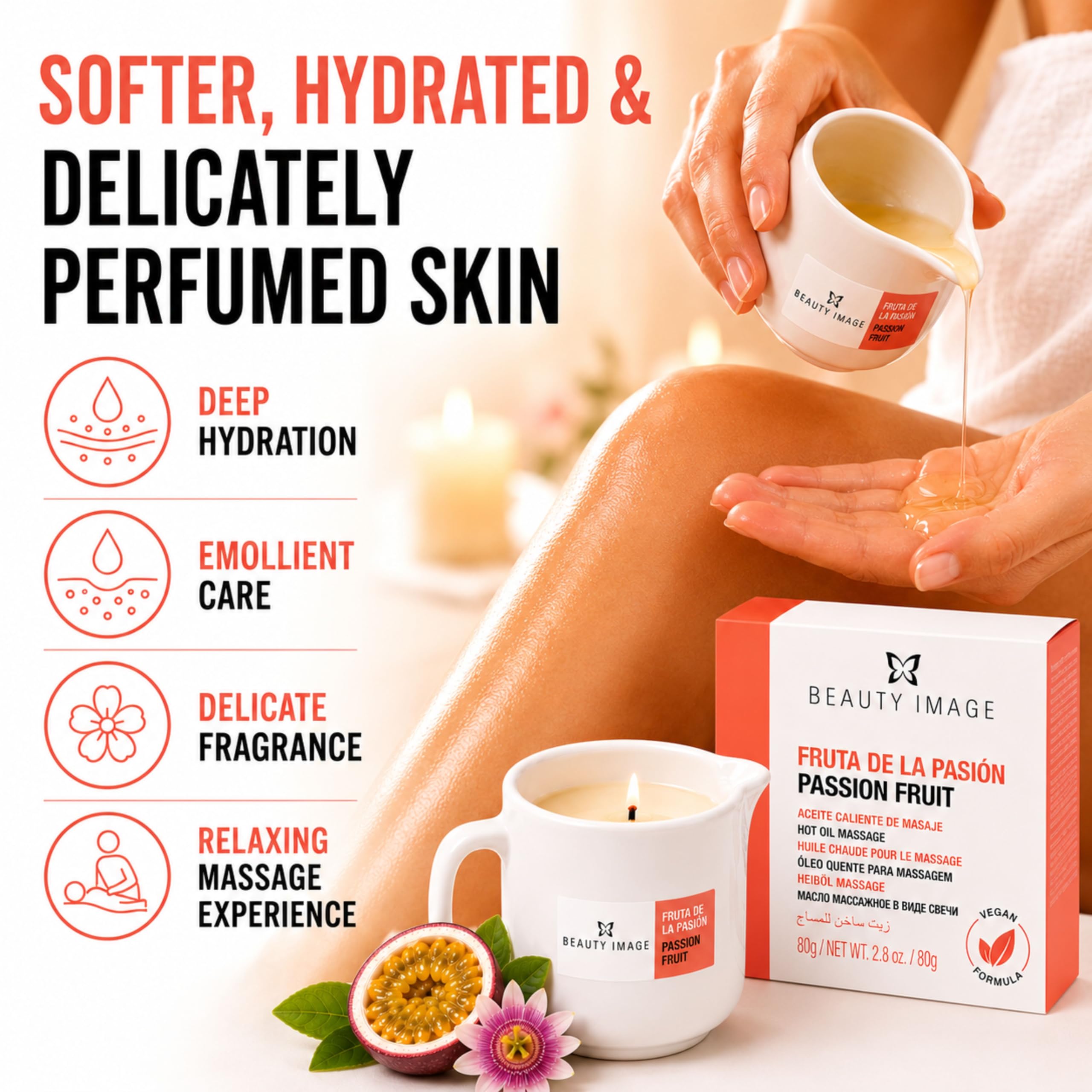 Beauty Image Passion Fruit Hot Oil Body Massage Candle