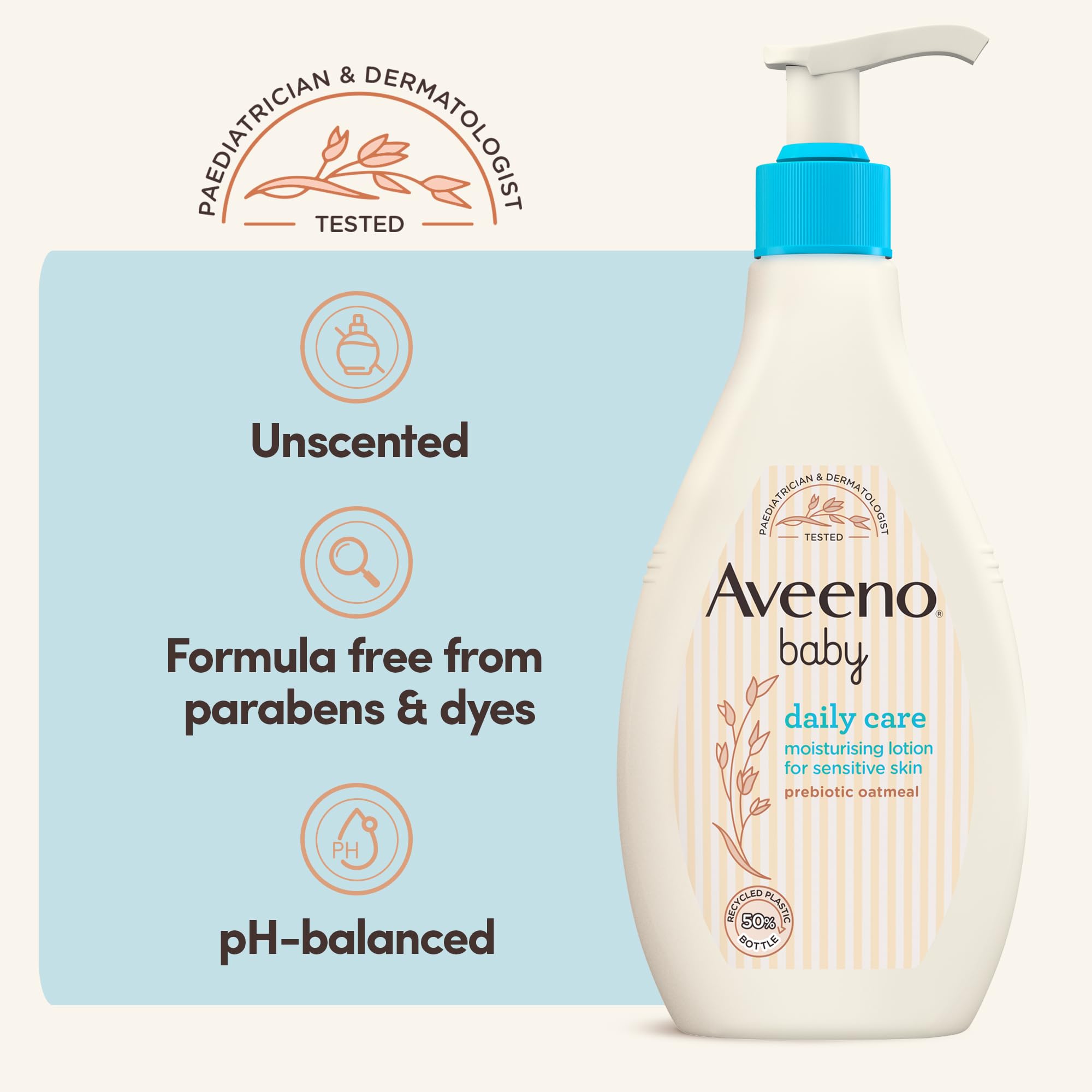 Aveeno Baby Daily Care Moisturising Lotion (1 x 250ml), Fast-Absorbing Face and Body Baby Lotion with Prebiotic Colloidal Oatmeal, Protects & Moisturises Skin For 24 Hours, For Sensitive Skin