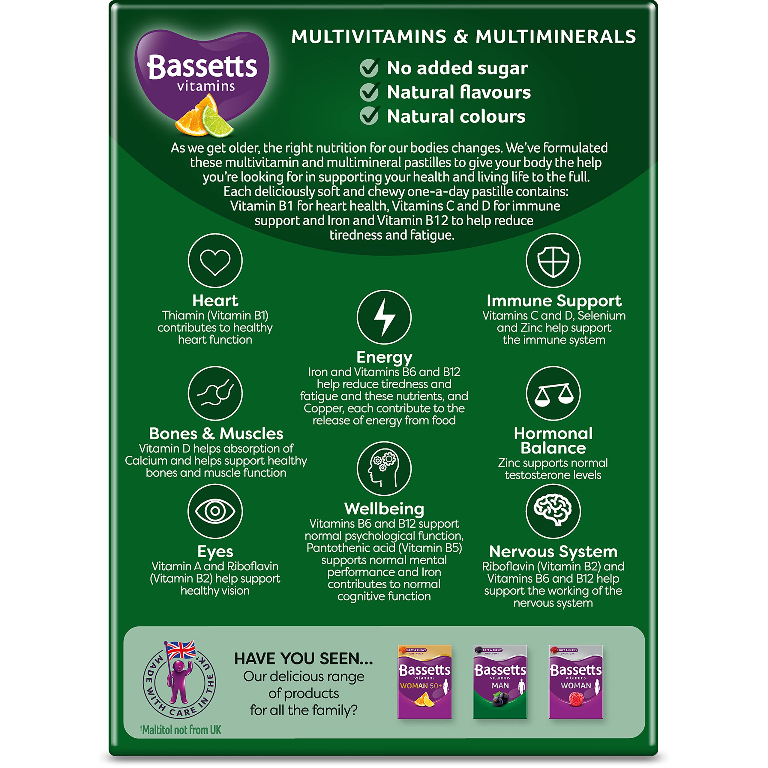Bassetts Vitamins Man 50+ Multivitamins & Multiminerals Orange & Lime Flavour 30 Gummy Pastilles - BBE 05/2026