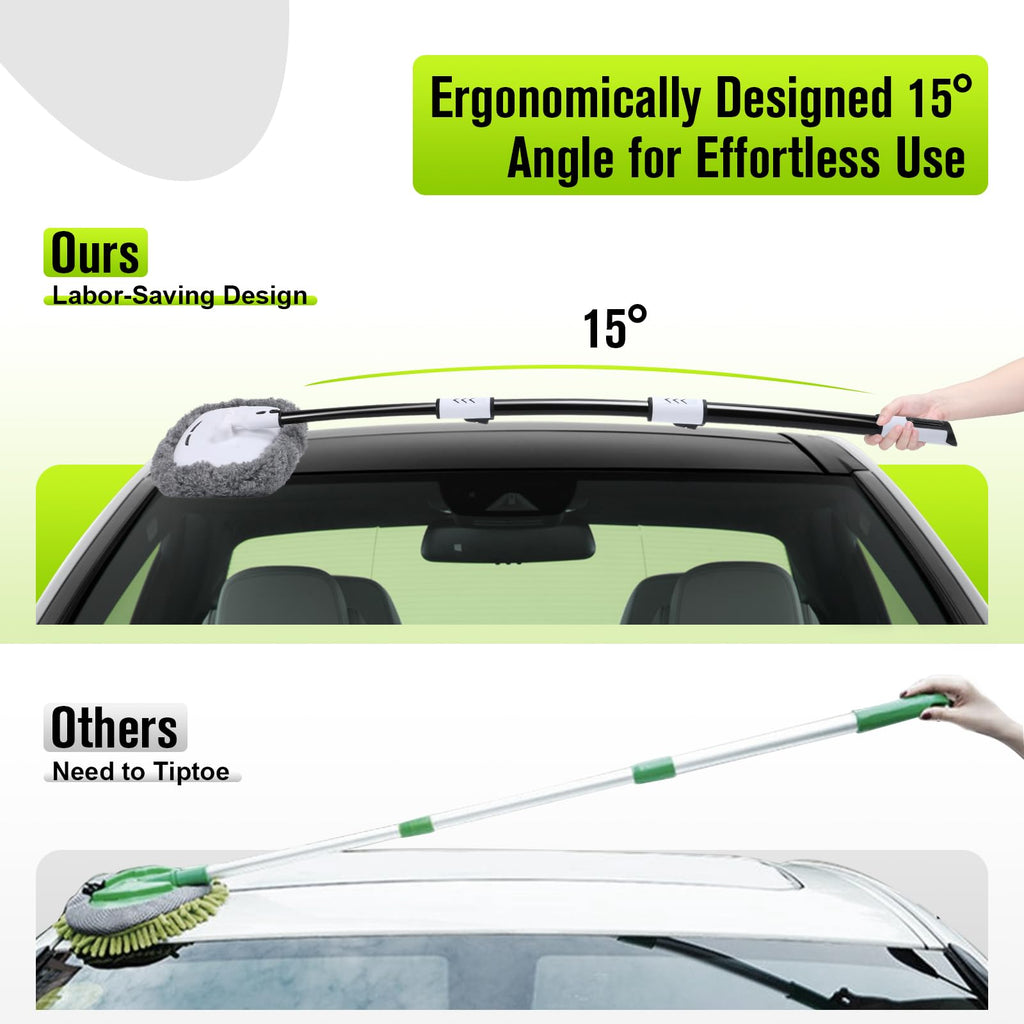 Alyvisun 15^0 Curved Car Wash Brush with Telescopic Handle 120cm Thickness Aluminum Alloy Rod, 2 Soft Chenille Head-Cleaning Mop for Washing Cars Truck SUV RV Caravans and Household, Scratch Free - Damaged Box
