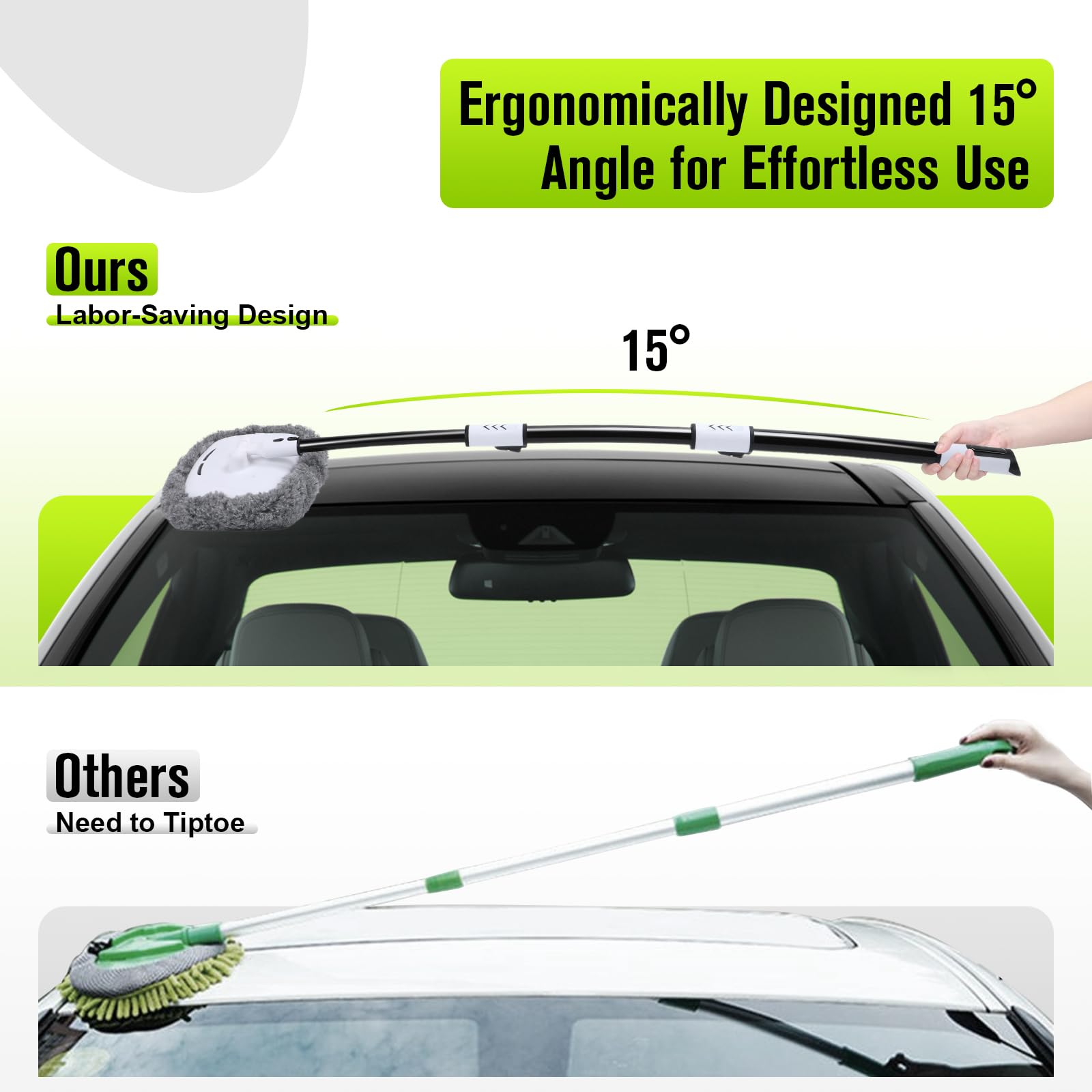 Alyvisun 15^0 Curved Car Wash Brush with Telescopic Handle 120cm Thickness Aluminum Alloy Rod, 2 Soft Chenille Head-Cleaning Mop for Washing Cars Truck SUV RV Caravans and Household, Scratch Free - Damaged Box