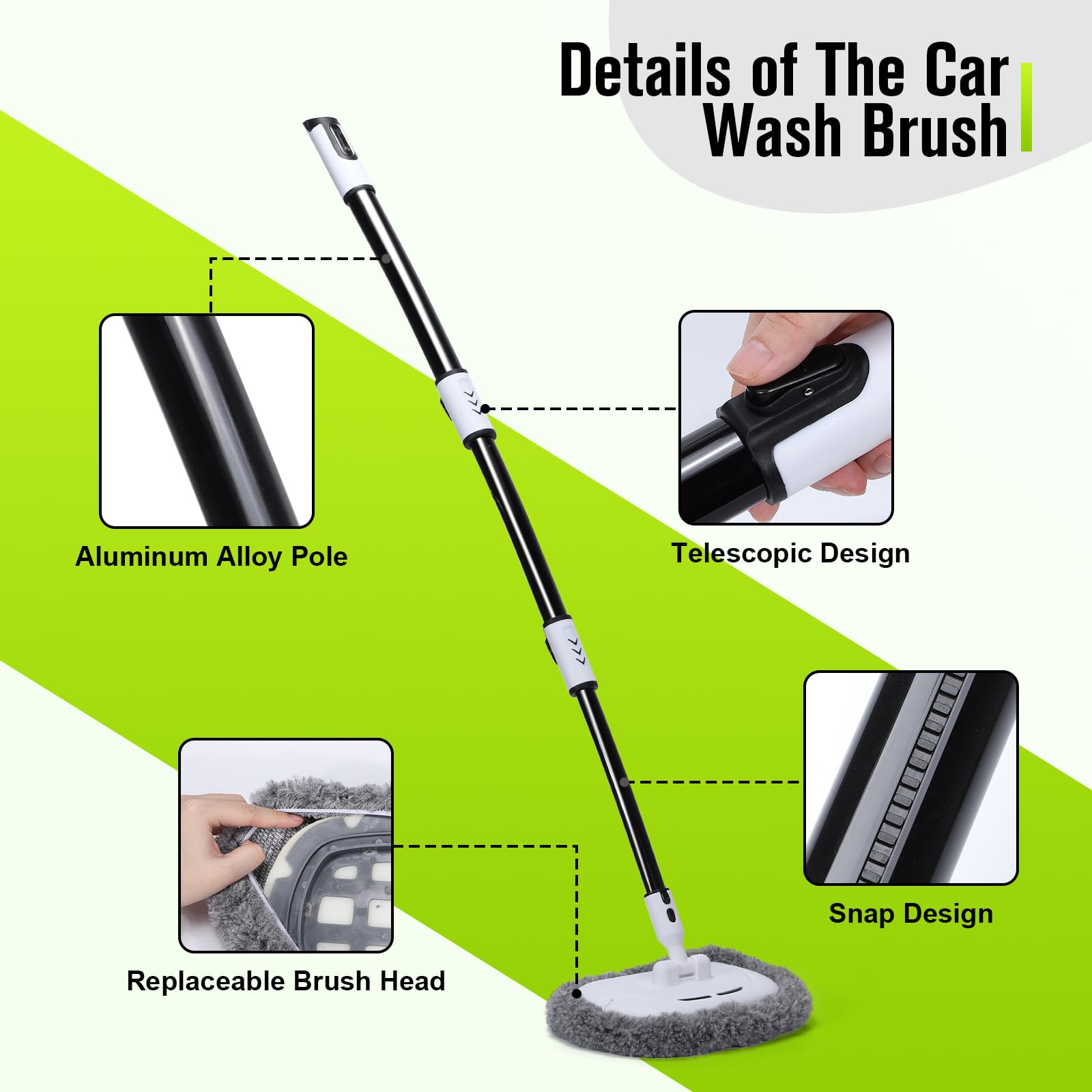 Alyvisun 15^0 Curved Car Wash Brush with Telescopic Handle 120cm Thickness Aluminum Alloy Rod, 2 Soft Chenille Head-Cleaning Mop for Washing Cars Truck SUV RV Caravans and Household, Scratch Free - Damaged Box