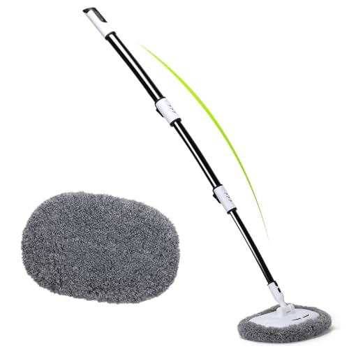 Alyvisun 15^0 Curved Car Wash Brush with Telescopic Handle 120cm Thickness Aluminum Alloy Rod, 2 Soft Chenille Head-Cleaning Mop for Washing Cars Truck SUV RV Caravans and Household, Scratch Free - Damaged Box