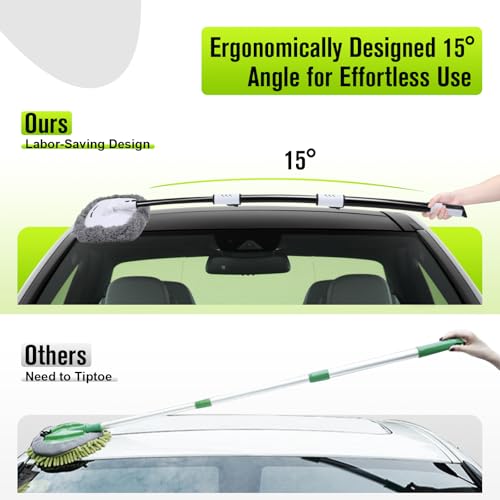 Alyvisun 15^0 Curved Car Wash Brush with Telescopic Handle 120cm Thickness Aluminum Alloy Rod, 2 Soft Chenille Head-Cleaning Mop for Washing Cars Truck SUV RV Caravans and Household, Scratch Free - Damaged Box